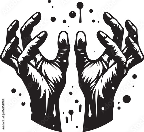 zombie hands silhouettes. horror scrawny zombie hands flat vector