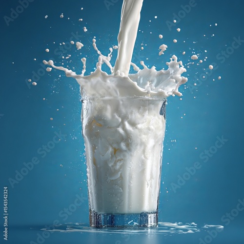 A glass of milk with splash, representing freshness and purity 