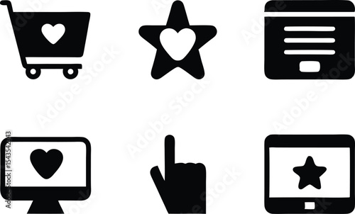 E-commerce User Interaction Icons – Favorite, Wishlist, and Shopping Cart Symbols