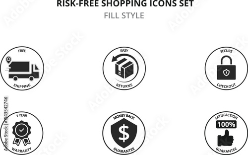 RISK-FREE SHOPPING ICONS SET Vector Illustration