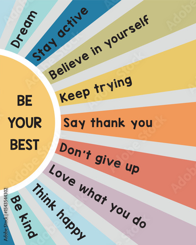 Colorful Motivational Affirmation Sunburst Poster – Be Your Best Inspirational Wall Art
