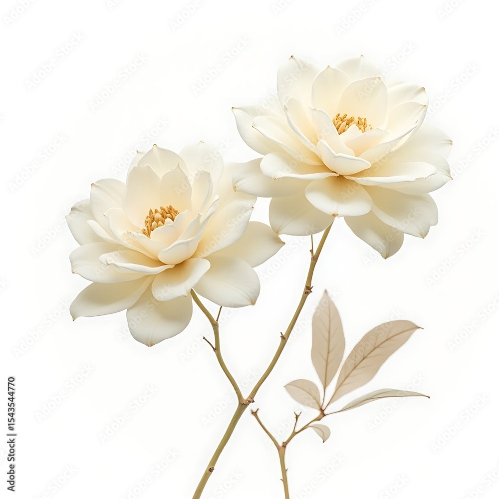 Fototapeta premium Two delicate cream roses with beige leaves