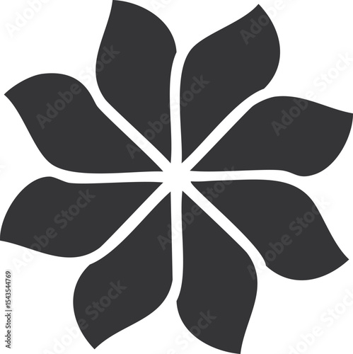 Abstract dark grey eight petal flower design