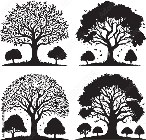 Set of vectors trees silhouette 
