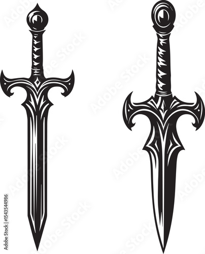 set sword black vector silhouette 
