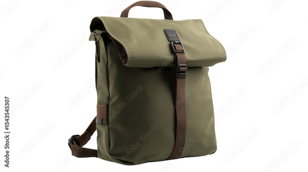 Fototapeta premium Olive green roll-top backpack Transparent background, PNG file