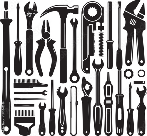 Set of tools black vector silhouette 