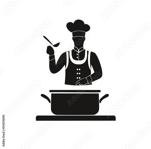 Chef cooking delicious food in kitchen pot