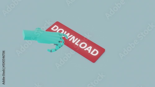 3D Animation of Robotic Hand Pressing Download Button