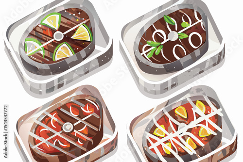Four Different Flavors of Fish Fillets in Plastic Containers for Delivery