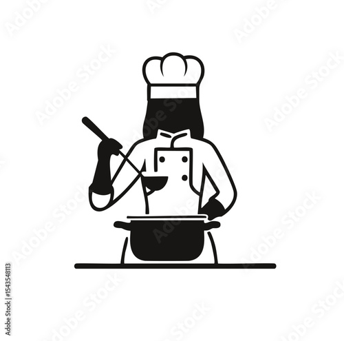 Female chef cooking in kitchen wearing chef hat