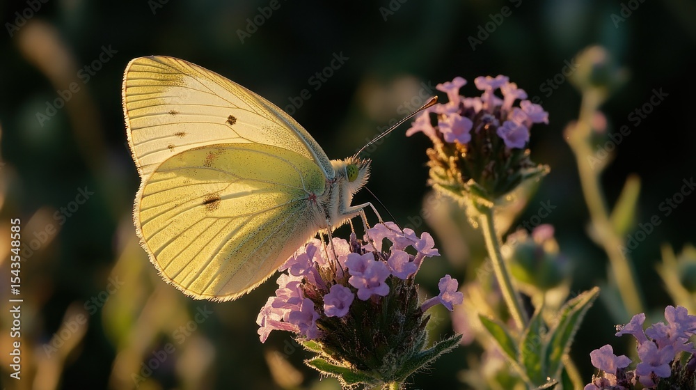 Naklejka premium Pale butterfly on purple flower