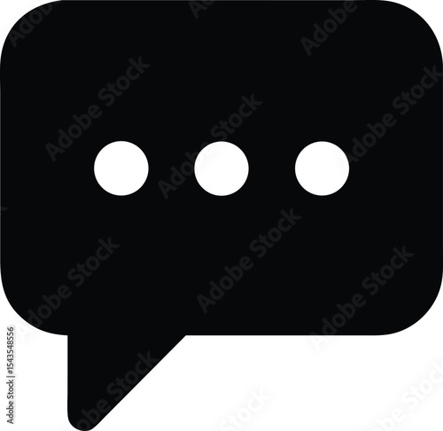 Black Speech Bubble with Ellipsis: Simple Communication Icon, Symbol of Dialogue, Conversation, and Feedback, Minimalist Design for Interfaces and Web Graphics