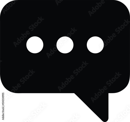 Simple Black Speech Bubble Icon with Ellipsis: Minimalist Communication Concept Depicting Thought, Dialogue, and Digital Interaction in a Flat Design Style.