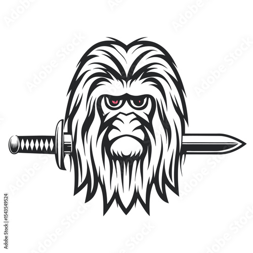 Aggressive Gorilla Mascot Illustration: Focused Line Art of a Fierce Gorilla                                                                          