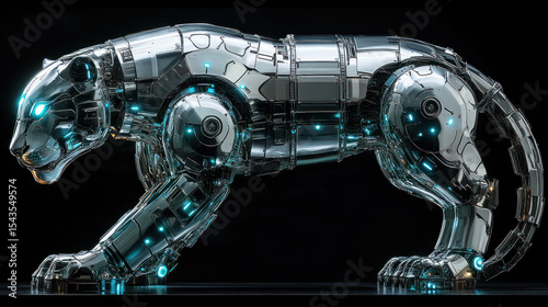 Metallic robotic panther, futuristic design