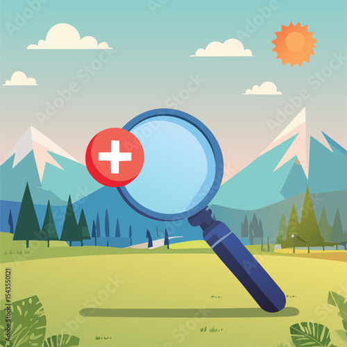 Magnifying glass plus icon nature background search add