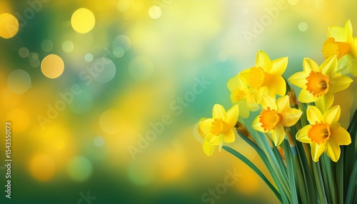 st david s day bright spring background bouquet of yellow daffodil flowers vertical banner bokeh effect copy space free space for text