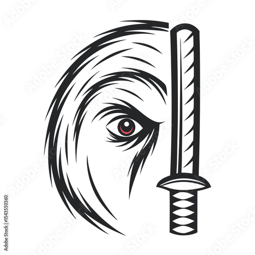 Stylized Gorilla Eye with Club: Vector Graphic of a Primal, Potent Primate Head Symbol, Striking Image for Power, Instinct, and Protection Concepts.  