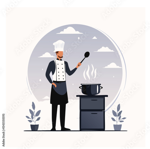 Male chef cooking delicious food in kitchen