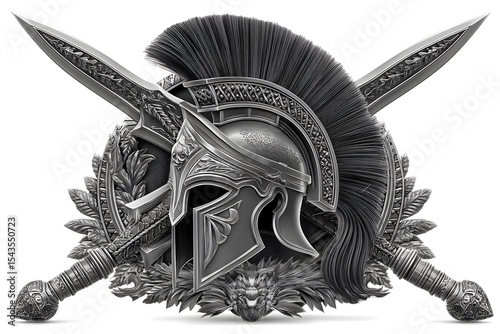 Ancient warrior helmet with crossed swords high resolution image