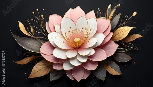 Elegant Paper Flower Design Pink, Gold, and Black Floral Arrangement