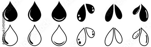 Water drop icon different shape, water drops collection, oil drop, Isolated on white background