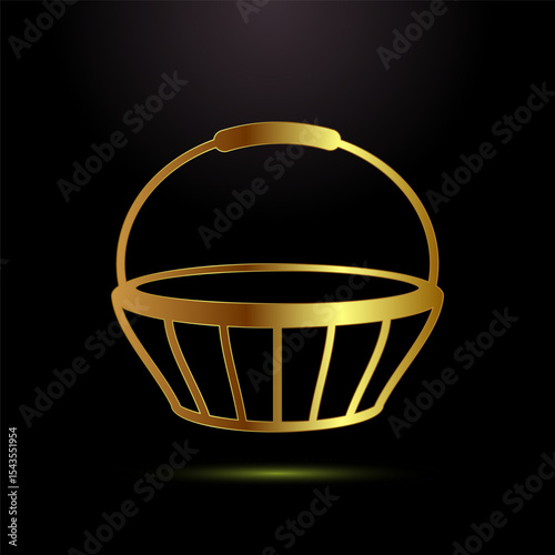 Basket icon design illustration, Shopping basket sign symbol in gold color style