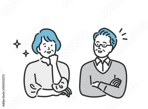 笑顔のシニア夫婦の上半身イラスト