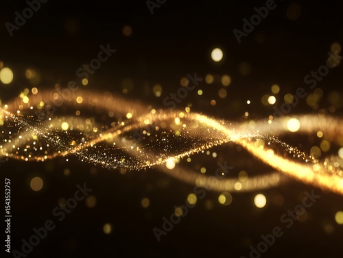 Abstract gold particles swirling on dark background