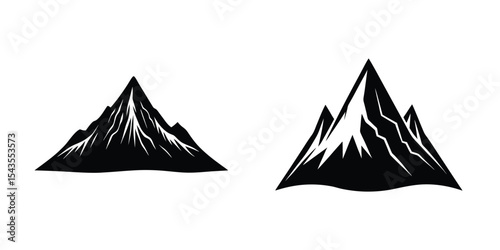 Serene plain with distant mountain peak Flat Silhouette on White Background