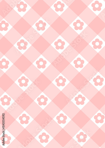 Pink gingham pattern with flower