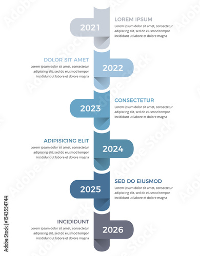 Modern vertical timeline infographic template with 6 elements, vector eps10 illustration