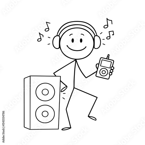 Happy Stickman Listening to Music
