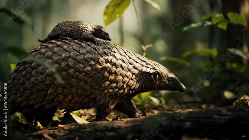 A pangolin and its pup
