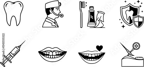 set of teeth icons, such as, tooth, dentist, clean, protect, treat, oral