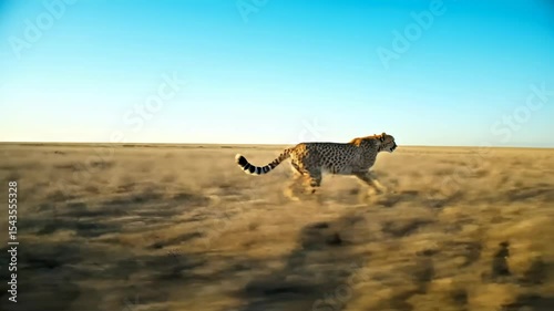 A cheetah sprinting across the savanna