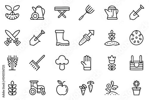 Set of Gardening Icons in Doodle Style for Agriculture and Farming