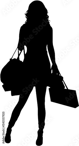 Silhouette of a Woman Carrying Shopping Bags Vector Icon