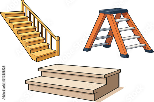 stair and  ladder on white background