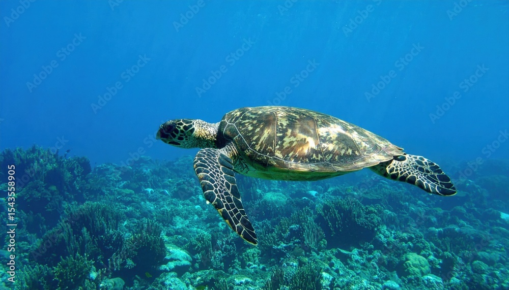 Fototapeta premium Sea Turtle Swimming In Coral Reef