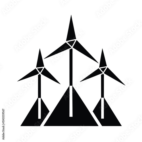 Three wind turbines silhouette vector illustration