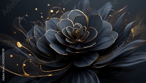 Elegant Dark Bloom Gold Accents & Luxurious Floral Design
