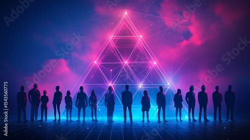 Conceptual business hierarchy pyramid with silhouettes