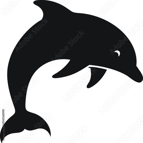 Minimalist Black Silhouette of a Dolphin on White Background – Elegant Vector Illustration of a Marine Mammal for Ocean, Wildlife, Nature, and Aquatic Logo Concepts