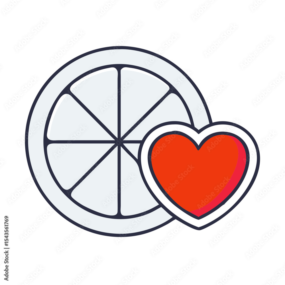 Bright orange slices with heart symbolizing health and freshness concept Bright orange slices with heart symbolizing health and freshness concept