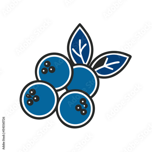 Bunch of blueberries, vibrant illustration, bold colors, fresh and delicious
