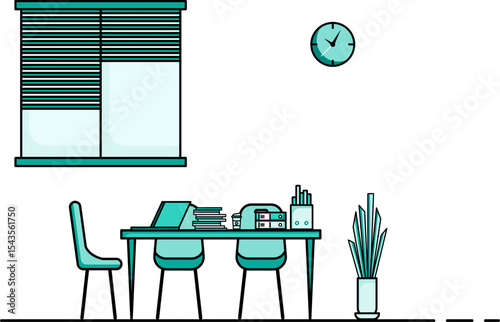 Minimalist Workspace: A modern workspace, featuring a desk, chair, and a touch of nature, symbolizing productivity and focus.