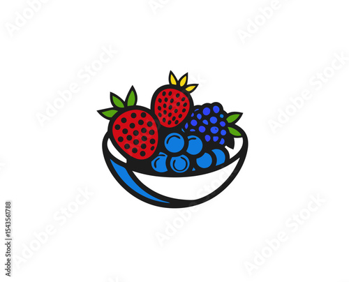 Berry mix in bowl, colorful illustration, vibrant and fresh, playful design