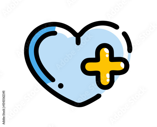 Stylized blue heart with yellow plus sign symbolizing health and wellness concept
